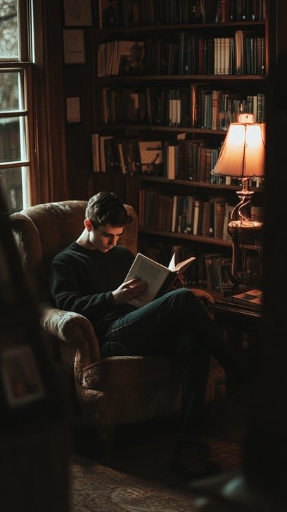 A person reading on a tablet next to a stack of physical books